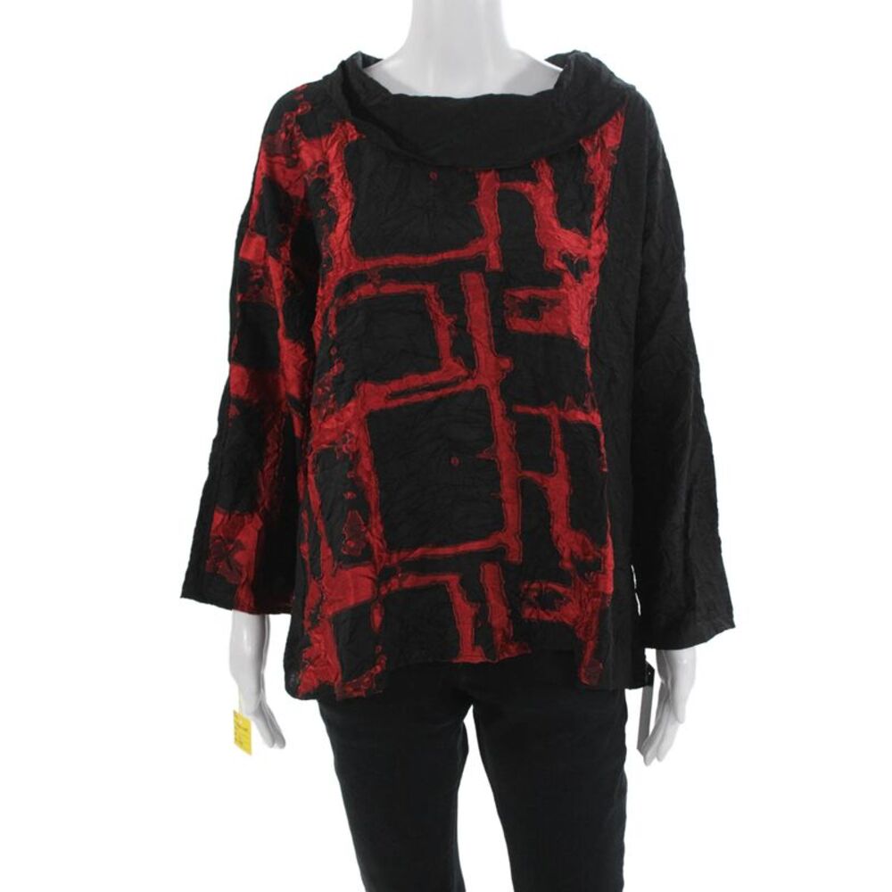 Sydney Women Tunic Blouse Black Mockneck 3/4 Sleeve Geometric Size L